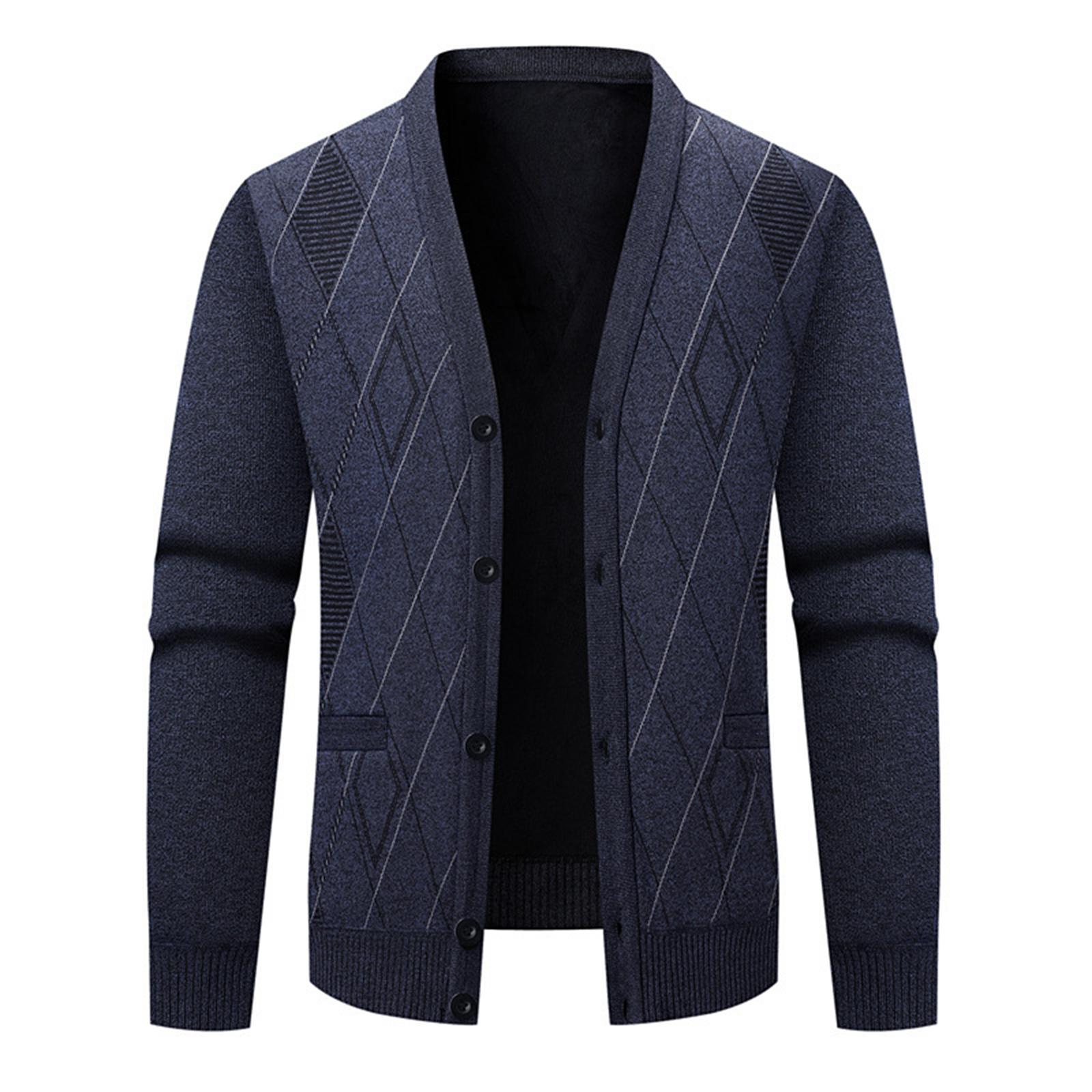 Men s V-neck Buttoned Fleece-lined Cardigan Sweater Long-sleeved Knitted Sweater Jacket L 2748₽
