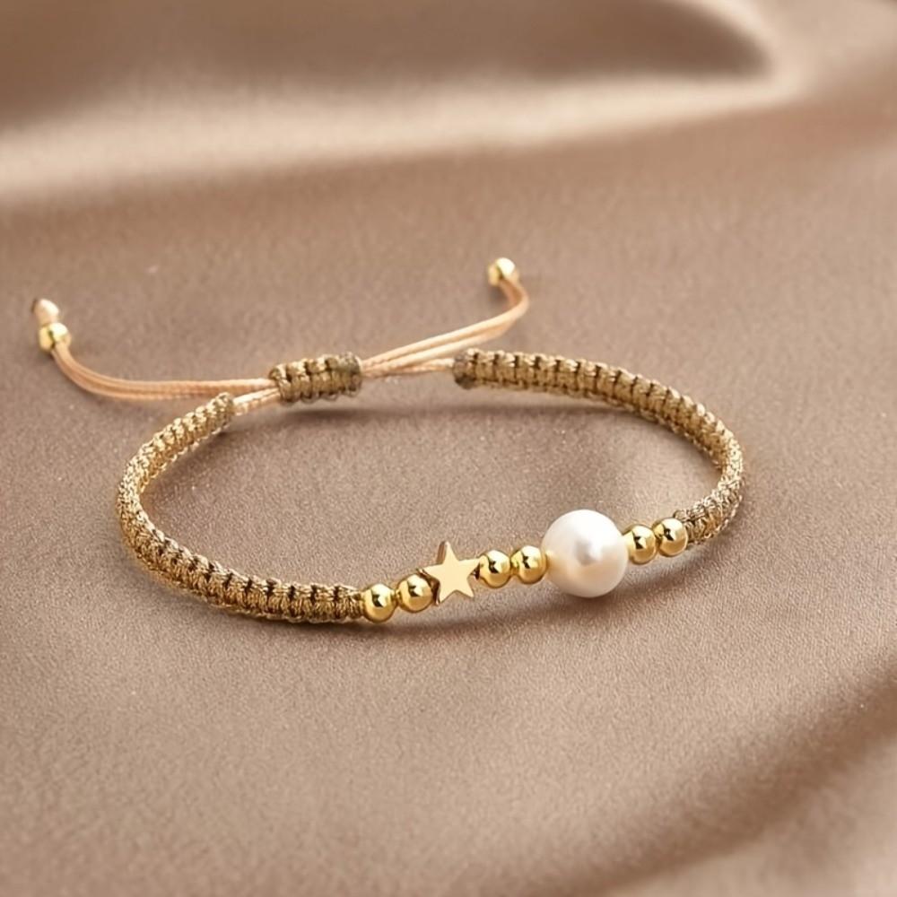 Pearl Bead Star-Shaped Bracelet Adjustable Casual Bracelet Bangle Woven Bracelet  Men