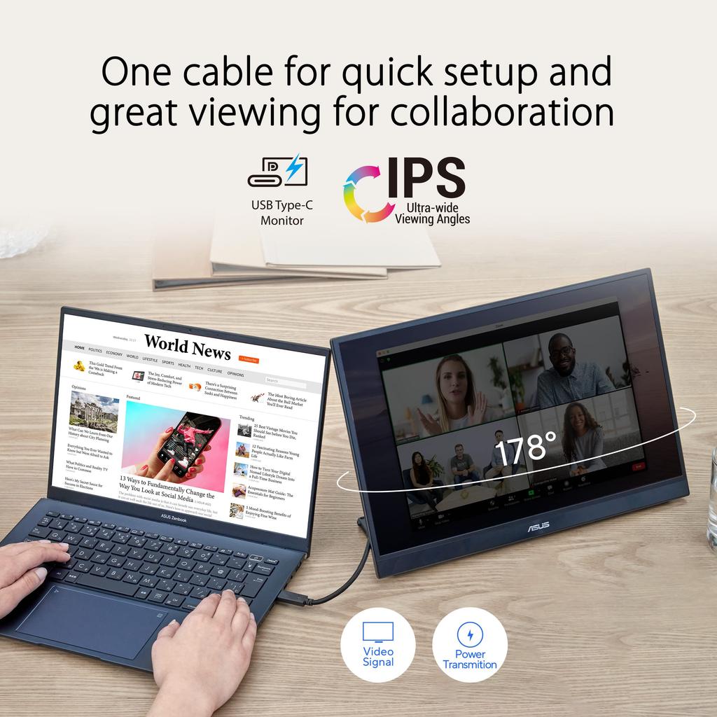 ASUS Portable Monitor ZenScreen MB16QHG 16 inch 120Hz 400 Tripod Socket USB HDMI FSC Mix Certified Tripod Socket Blue Light Reduction Flicker Free