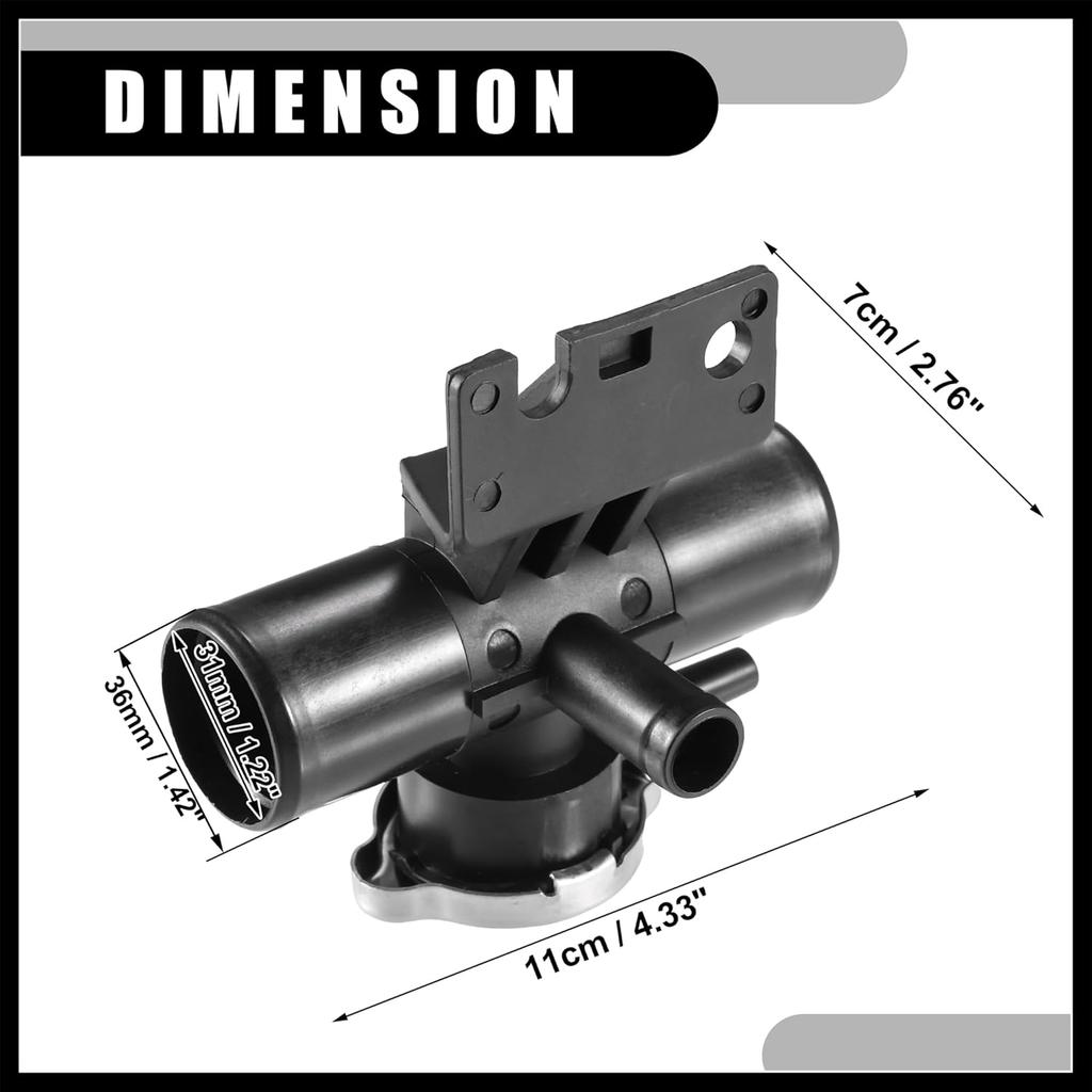 Plnicí hrdlo chladiče s víčkem Sestava č. 1350A015 - Konektor hadice topení interiéru automobilu - pro Mitsubishi Lancer 2008-2017 Plast Černý 1 ks