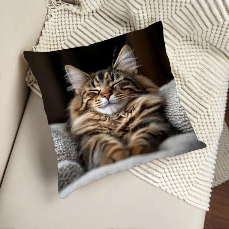 Maine Coon Cat Throw Cushion Covers Chair Living Room Pillowcase Cozy Zipper Sofa Pillow Covers Bedroom Indoor Home Decor