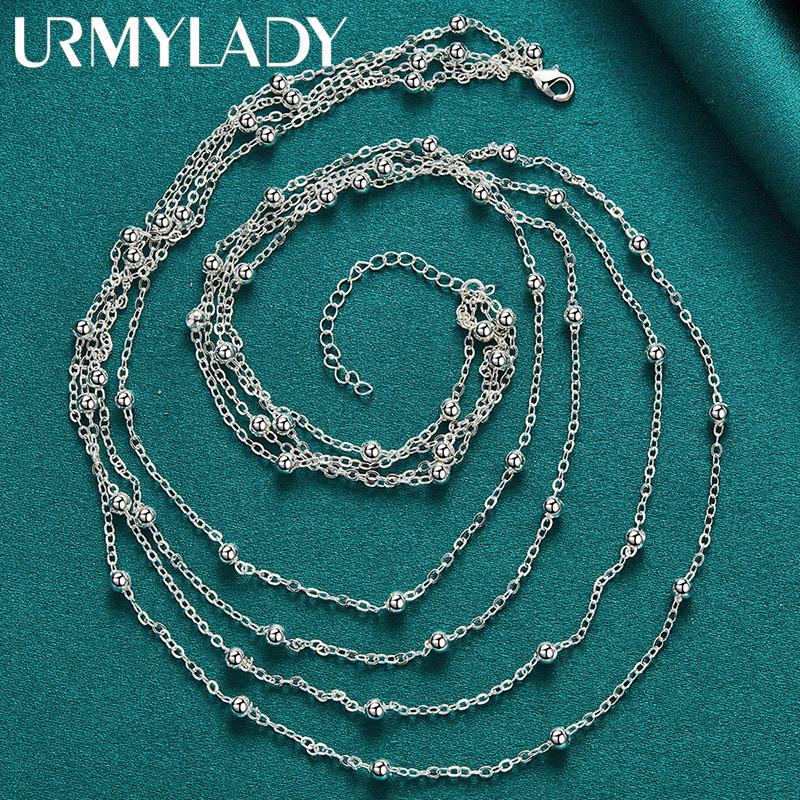 Fine 925 Sterling Silver Charms Beads Chain Necklace For Women Fashion Jewelry