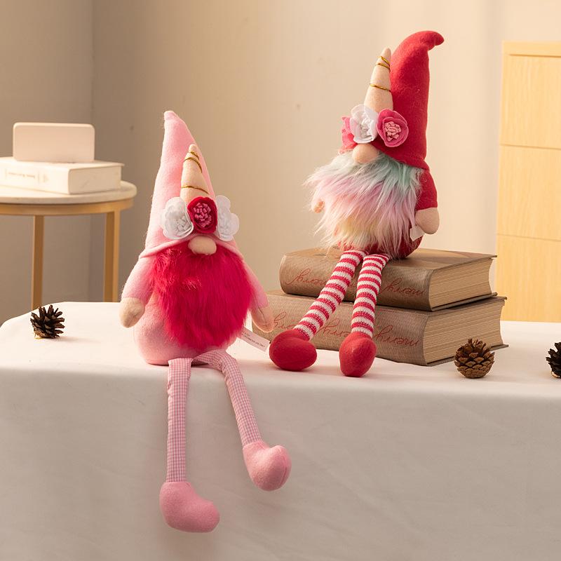 Christmas Pink Plush Rudolph & Nordic Gnome Doll Ornament