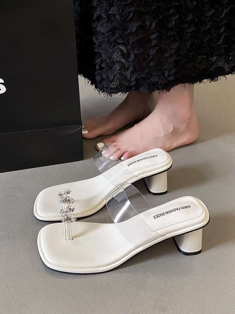 Women's trend shoes cover toes thick heel sandals transparent sandals Korean butterfly shows long legs