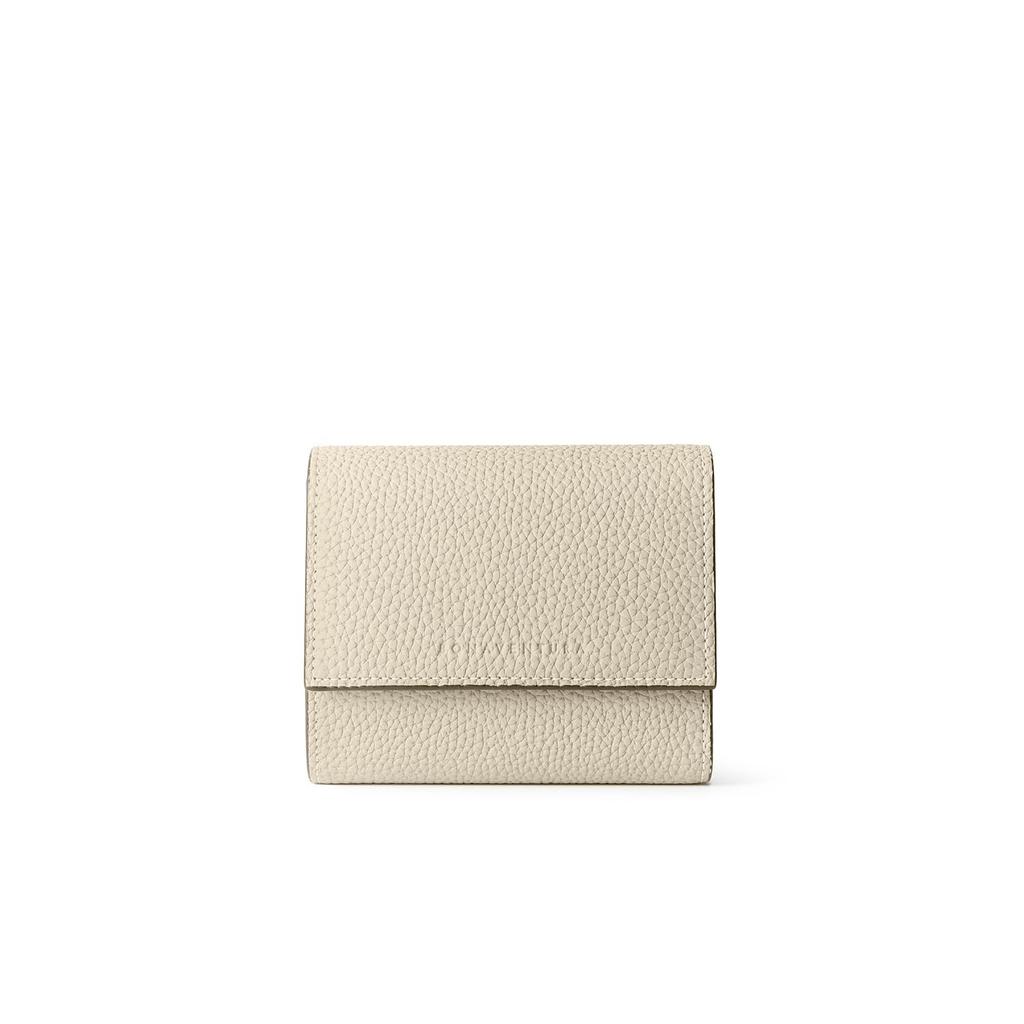 BONAVENTURA Flap Small Wallet in Shrink Leather (Ivory x Etoupe) - European-Grade Leather, Minimalist, Genuine Leather, Perfect Gift (BWAT40-IVET)
