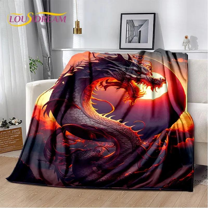 29 Style New Chinese Loong Dreamy Dragon Cartoon Blanket,Soft Throw Blanket for Home Bedroom Bed Sofa Picnic Travel Office Cover