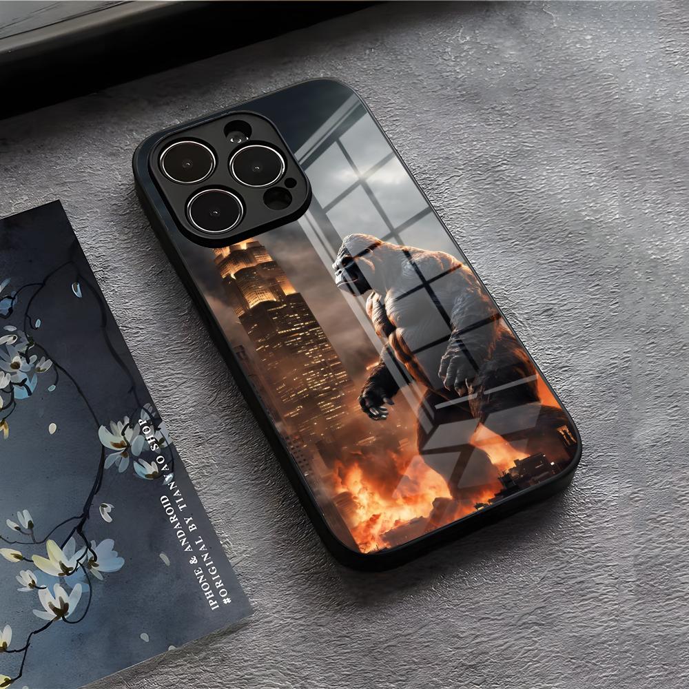 

Чехол для телефона Сердитый Кинг-Конг для IPhone 17 Air 16 E Pro Max 15 14 13 Mini 12 Pro 11 Max Plus Черная Стеклянная Крышка iPhone 14 Plus