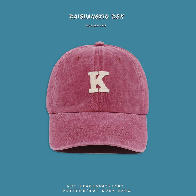 

Spring and summer visor hat embroidery letter fashion hat female burgundy old retro cap M（56-58cm）