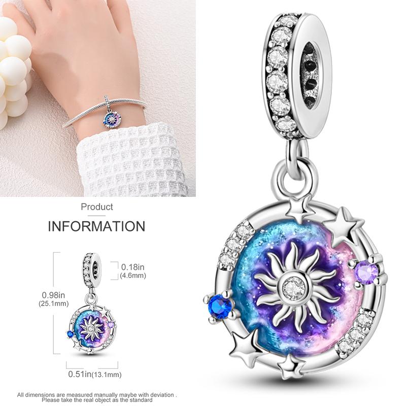 Charms Bead Copper Starlit Sky Moon Sun Earth Universe Charm Fit Bangle Bracelet Necklace Diy Jewelry