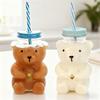Cute Teddy Bear Glass Cup With Straw Kawaii Bears Shaped Cocktail & Coffee Mugs for Smoothie Beer Juice Home Bar and Parties
