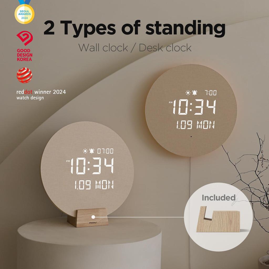 mooas Full Moon Backlight Night Light LED Wall Silent Wall 3 Usage Select 2 Ways of Wall Multifunctional LED Alarm Hour Remote 4 Levels of Brightness