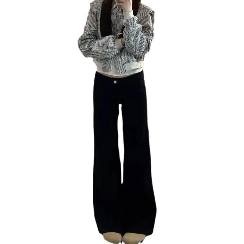 Spice Girl Low-rise Micro-flared Jeans Women's Autumn New Black Slim-fitting Loose and Thin Casual Floor Pants