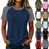 Damen Freizeit Kurzarm Raglanärmel T-Shirt Rundhalsausschnitt Farbblock Lockerer Schnitt Leichtes Sommer Top
