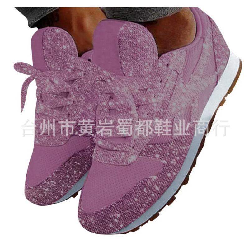 Autumn new large-size mesh breathable women's shoes hot-selling lace-up sports and leisure shoes sequined running shoes