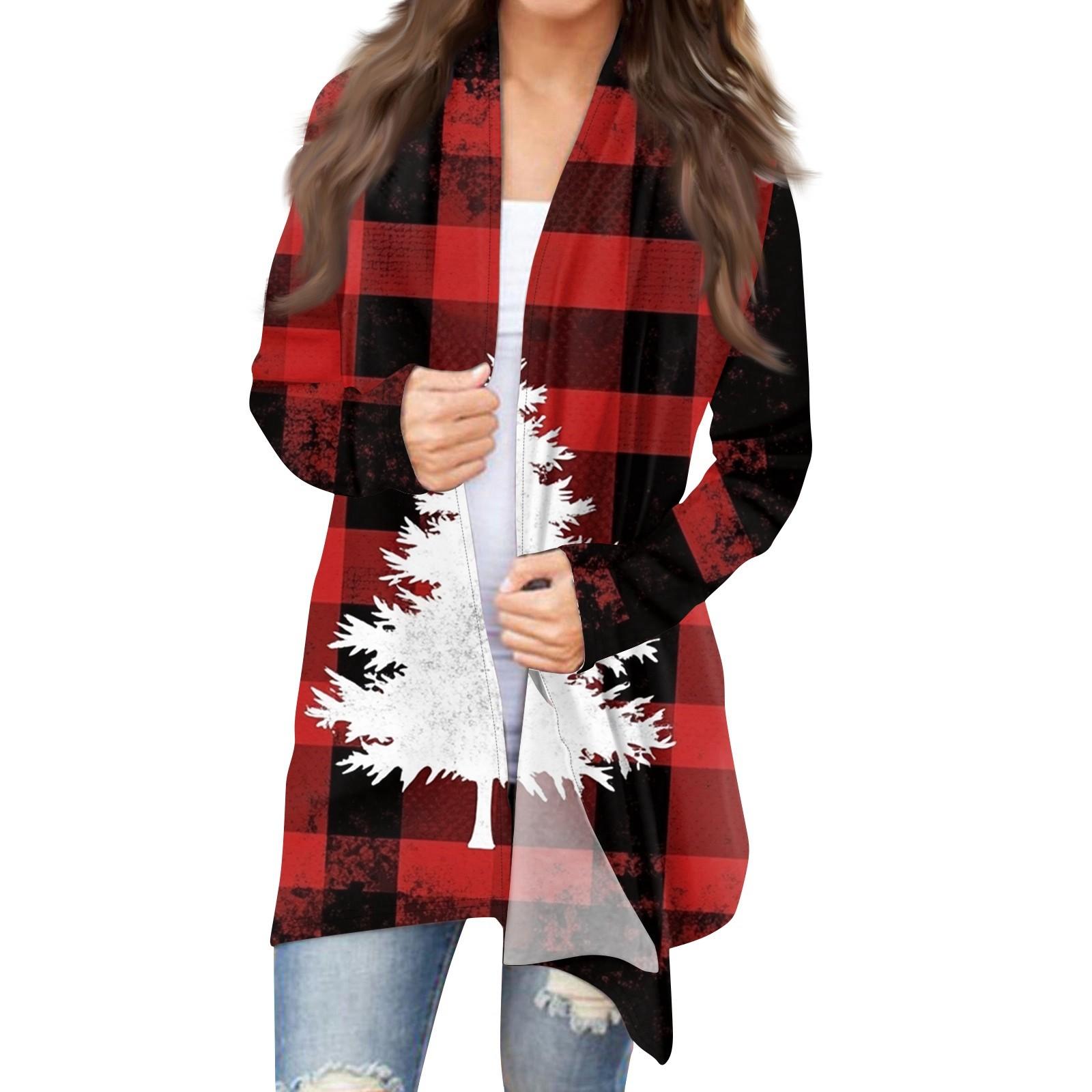 

Женская модная рождественская куртка с принтом, повседневный кардиган с длинным рукавом, пальто XXL винный