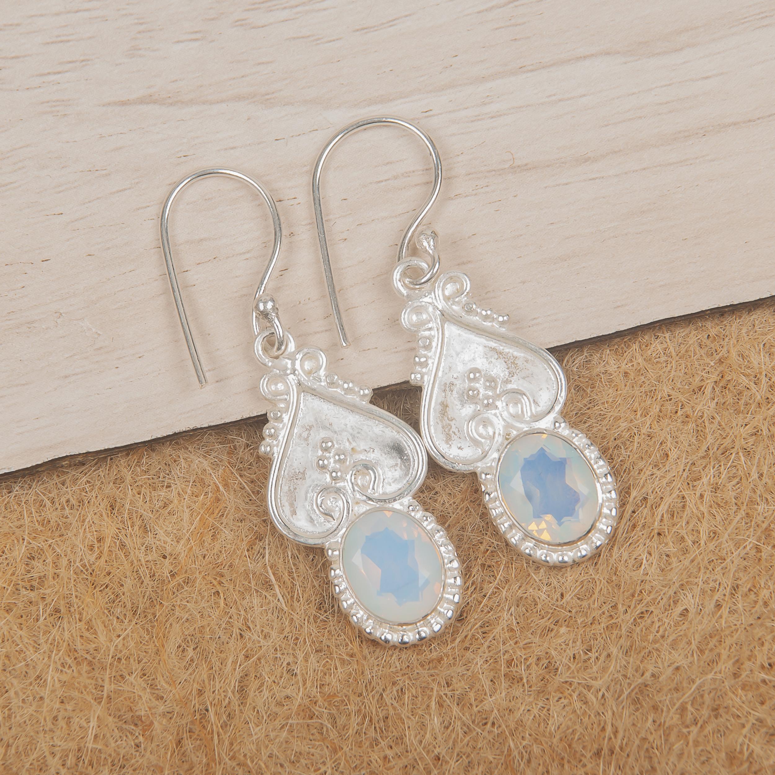 

Milky Opal Gemstone Jewelry, Handmade 925 Sterling Silver Earrings, Beautiful Silver Earrings For Birthday Gift 1.81 Inches білий