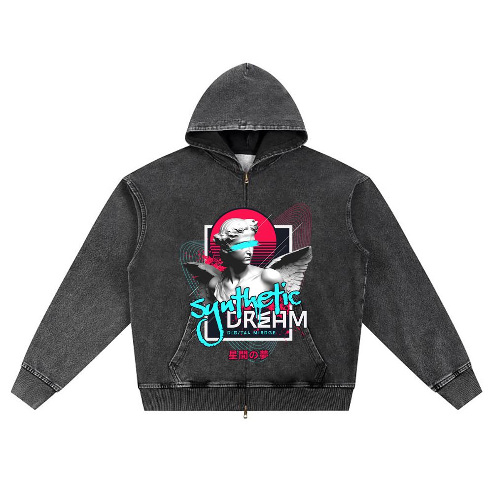 

Худи на молнии из вязаного денима с принтом DTG Angel Streetwear Brother S