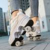 33-42 Kids/ Mens Four Wheels Sneakers with On Double Wheels Roller Sneakers  Deformation  Roller Skate Shoes for Girls