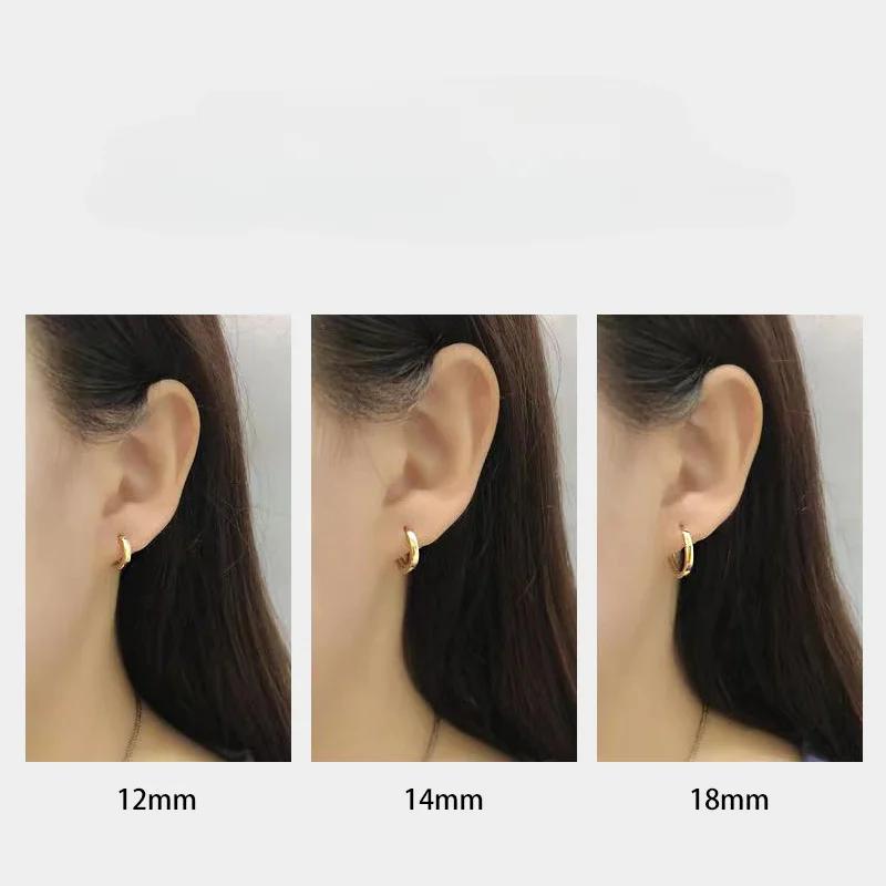 Real 925 Silver Minimalist Round Ear Buckle for Women Hoop Earring Jewelry Accessories