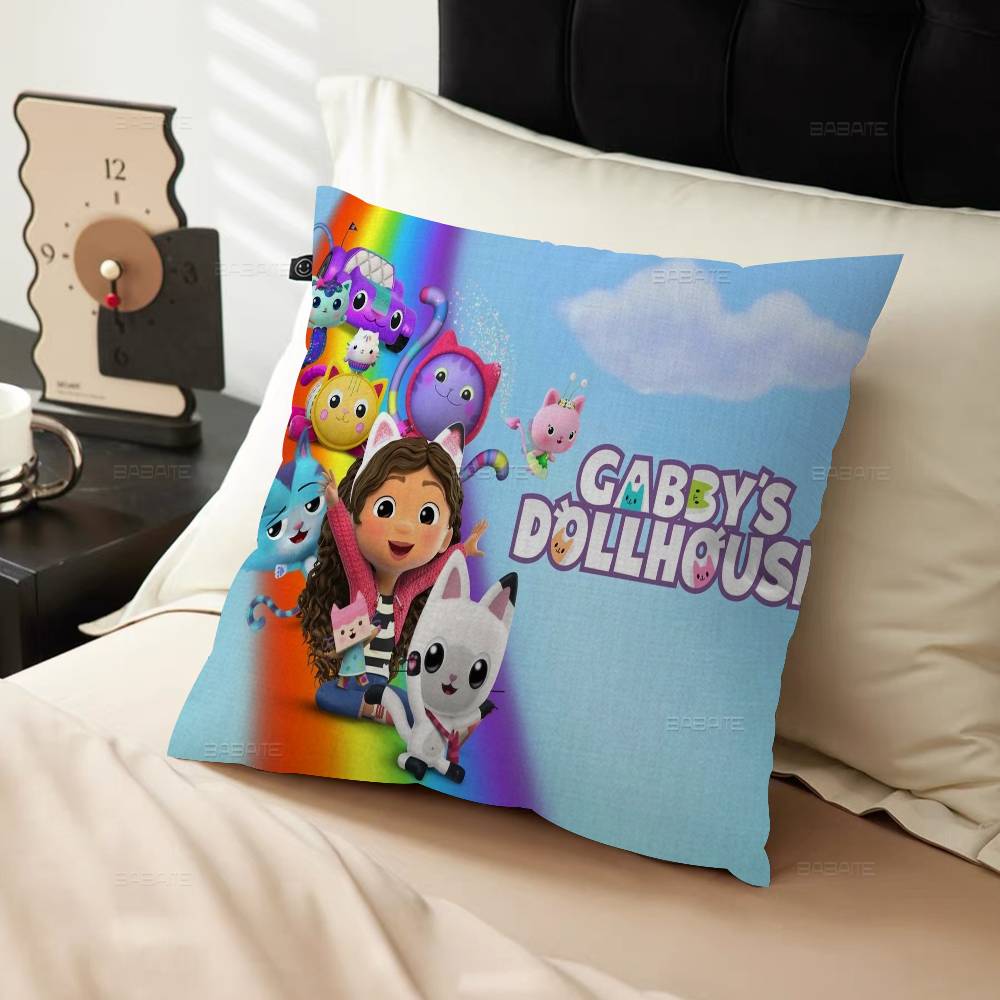 Cartoon Cute Gabbys Dollhouse Girl Pillow Cushion Cover Pillowcase Living Room Sofa Home Decor Customized 12x12Inch