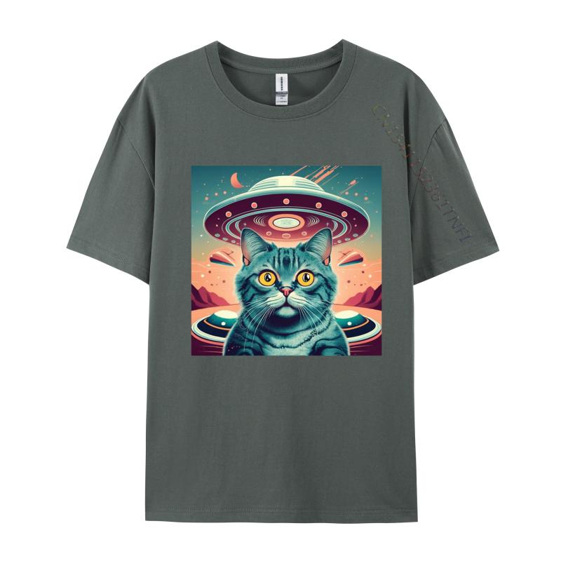 Elegant Cat Selfie Ufo Tshirt High Quality Men T Shirt Cosie Tops Shirt Unique Printed Funky Tshirt