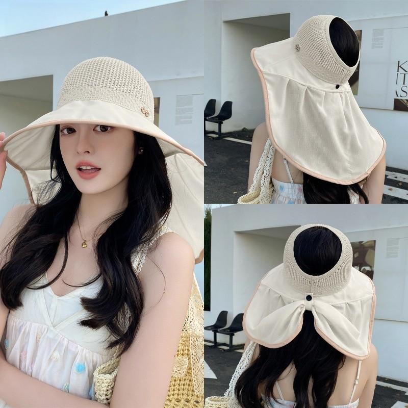 Polyester Wide Brim Sun Hat For Women Outdoor Uv Protection Summer Beach Travel