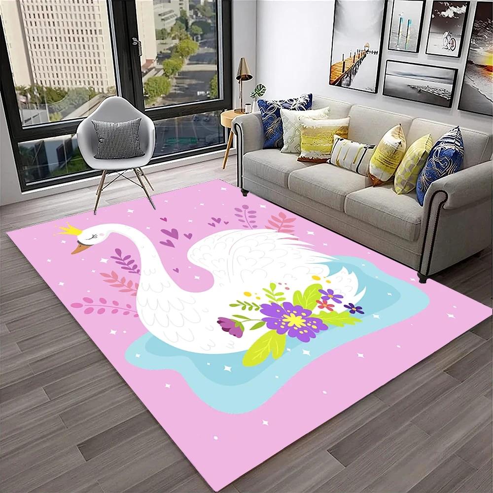 Cute Swan Princess Carpet Cartoon Animal Rug for Girl Teen Bedroom Sofa Decor Non-slip Floor Mat Entrance Doormat Kitchen Rugs