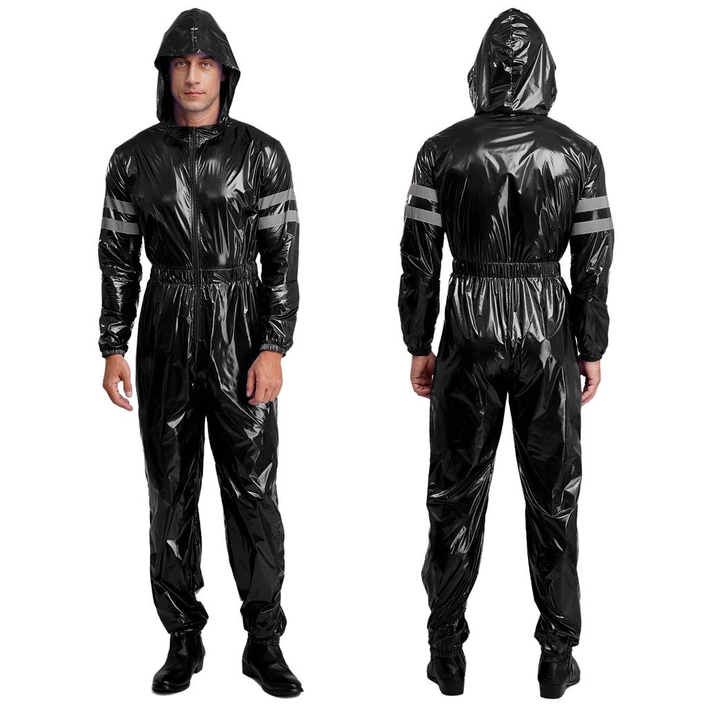 Herren Hochsichtbare Reflektierende Overalls Wasserabweisend Reißverschluss vorne Langarm Elastische Taille Mit Kapuze Overall