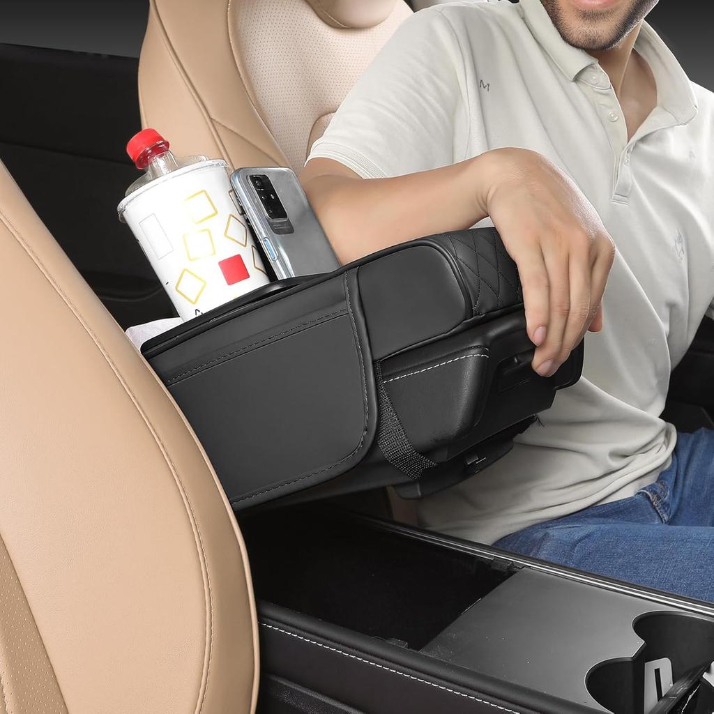 Car Center Console Cover, Leather Armrest Cover for Car, Universal Middle Console Cushion