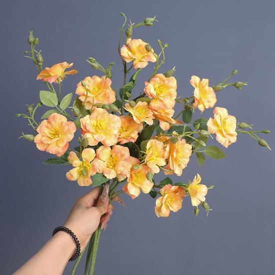 Artificial Chinese Rose Flower with Leaves UV Resistant Fake Silk Flower Wedding Party Table Centerpiece Indoor Outdoor Faux Bloom Decoration