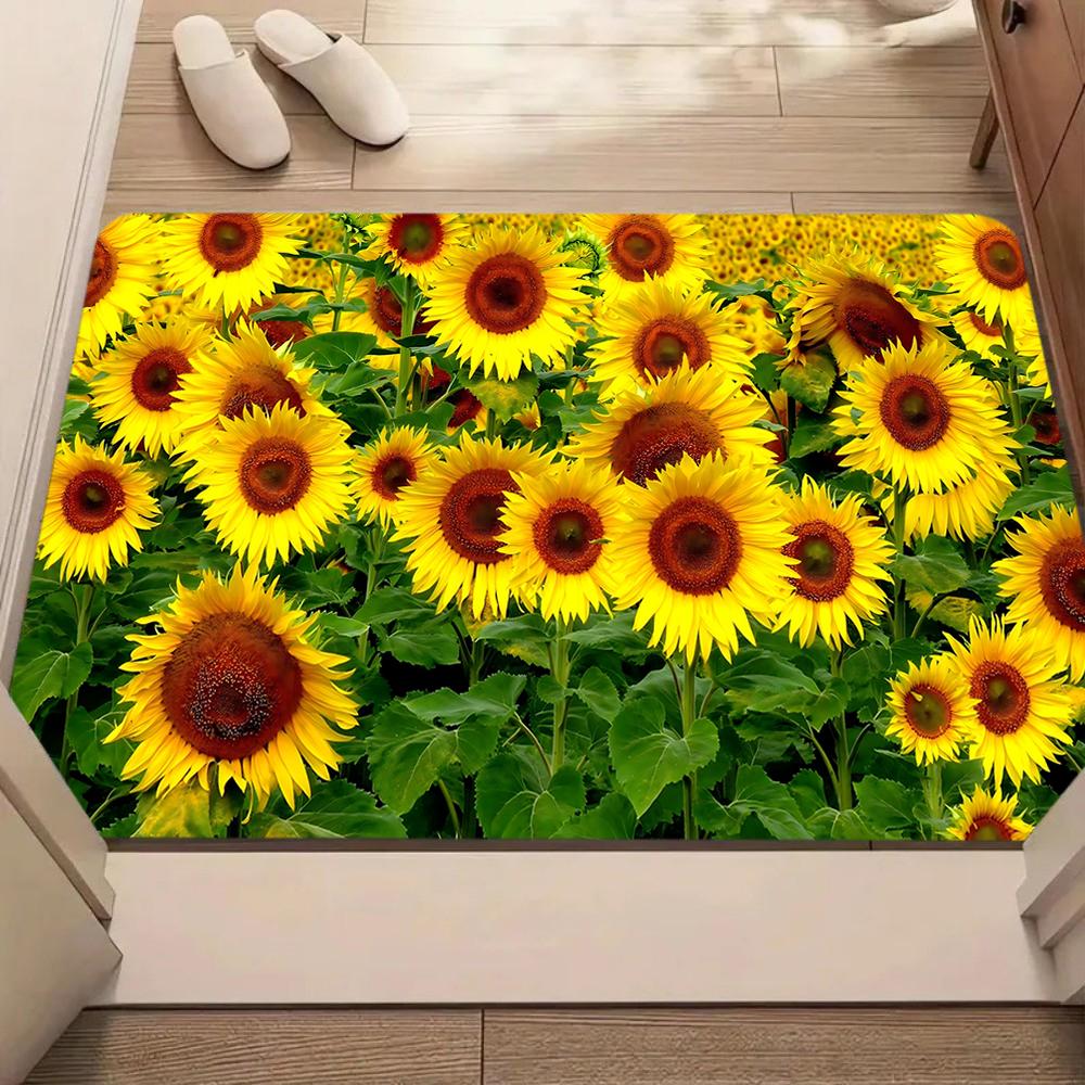 Wooden Sunflower Carpet Mat Rug Floral Pattern Home Decoration Living Room Bedroom Modern Floor Decor Home Welcome Mat