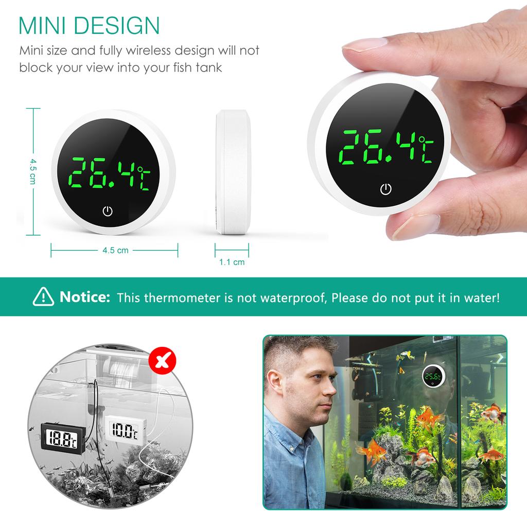 ORIA Akvarijní teploměr Kulatý digitální LCD teploměry Elektronický měřič teploty akvária pro plazy Mini teploměr
