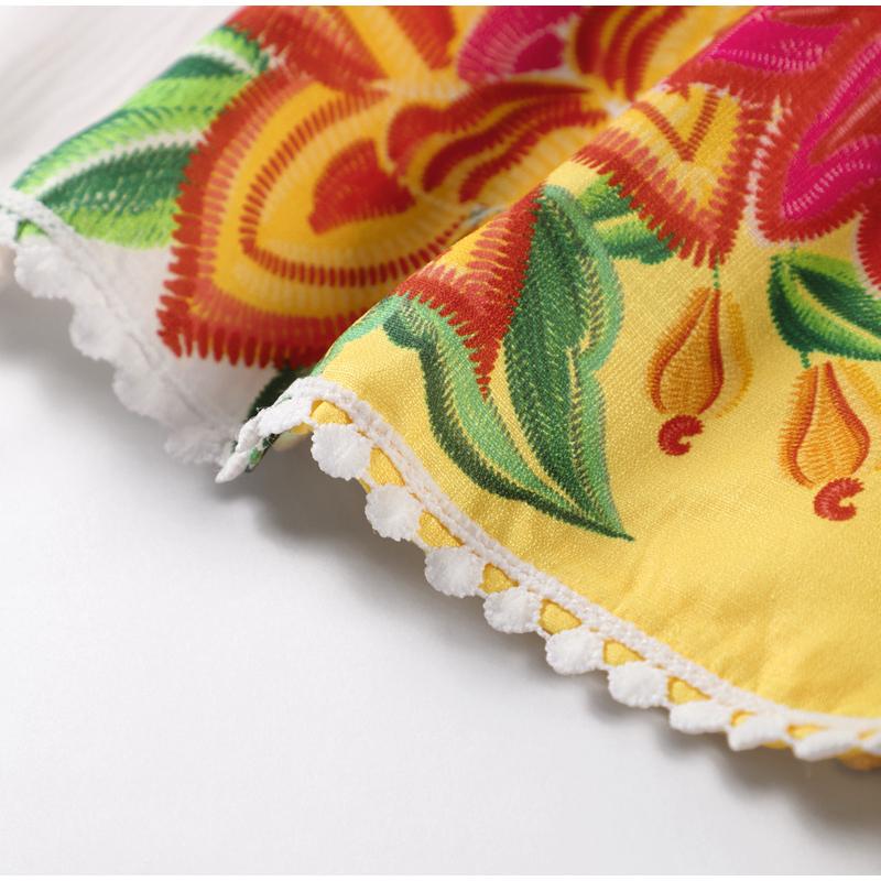 Print Linen Dress Plus Size Women Elegant Loose Lace Up V Neck Vintage Oil Painting Dress Summer Long Sleeves New Fashion High Waist Pastoral Style