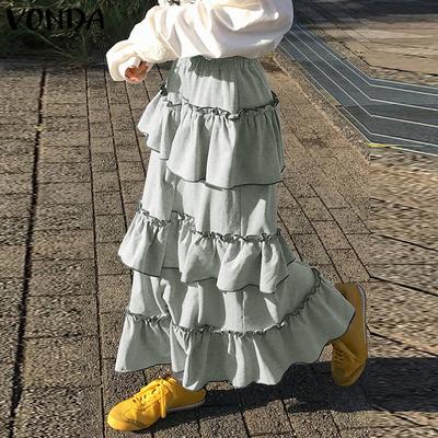 Women Fashion Elastic Waist Ruffled Layered Skirts