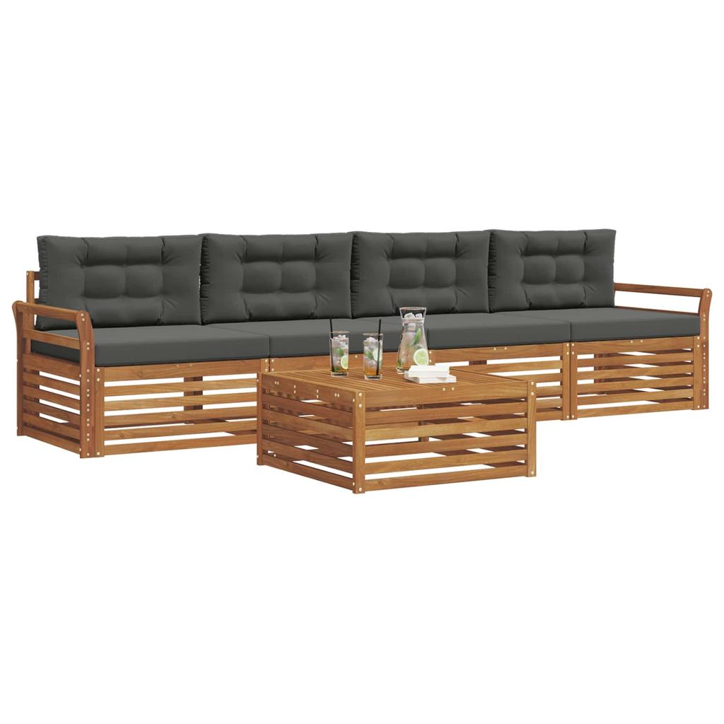 Outdoor Sofa Set with Cushions 5 Pcs Natural and Anthracite