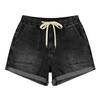 Shorts Jeans Feminino Casual com Cintura de Cordão, Barra Dobrada e Bolsos Frontais Grandes para Uso Diário