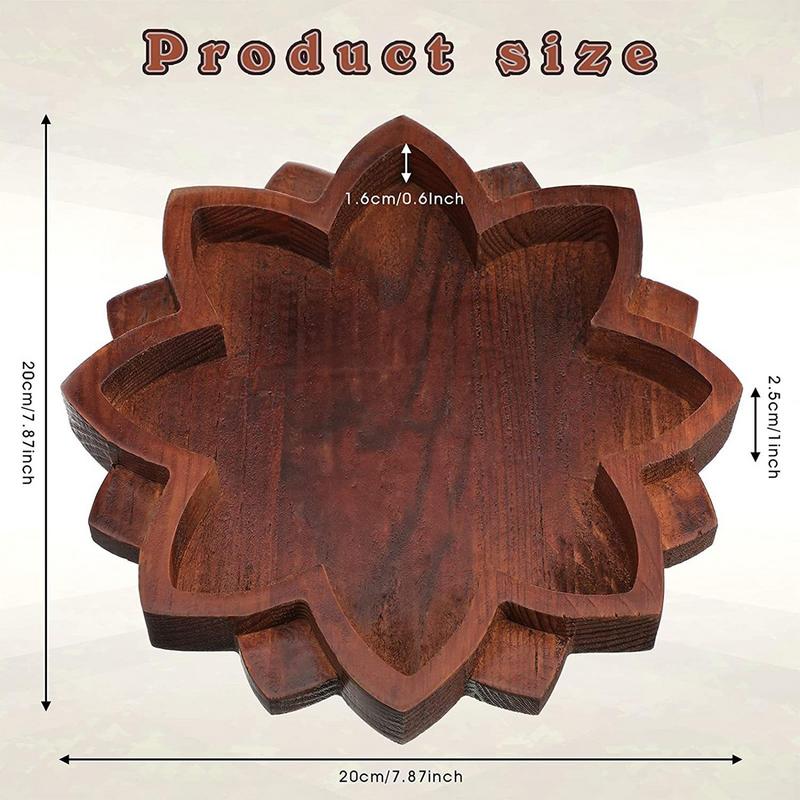 Wooden Lotus Tray Lotus Shape Crystal Stone Holder Crystal Display Tray with Bottom Non-Slip Pad for Aromatherapy Oils Jewelry