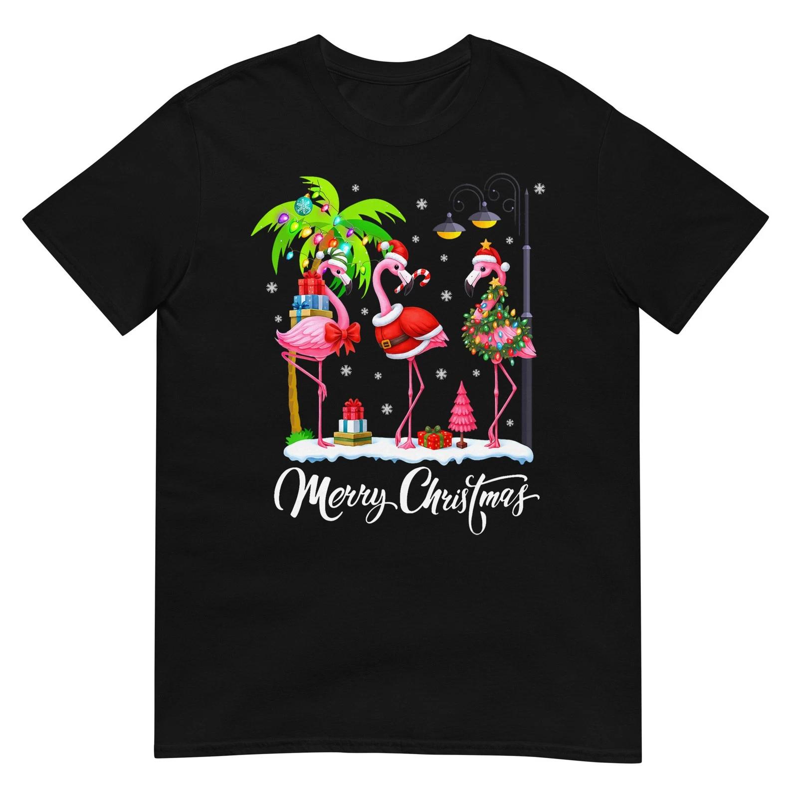 

Merry Christmas Flamingo Xmas Palm Tree Light Tropical T-Shirt L