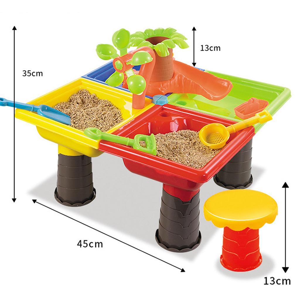 Kids Sand Water Table Play Set, Outdoor/Indoor Sandbox Toy Beach Toys Tools, 4-in-1 Activity Table for Toddlers, Summer Backyard Beach Toy for Kids 3+