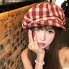Women S Plaid Beret Hat Large Head Size College Style Japanese Vintage Autumn