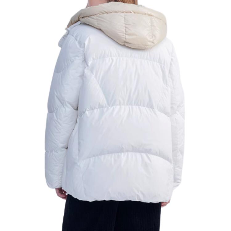 FILA Color Block Zip-Up Hooded Down Jacket Women outerwear Off-White F11W344915F-WT