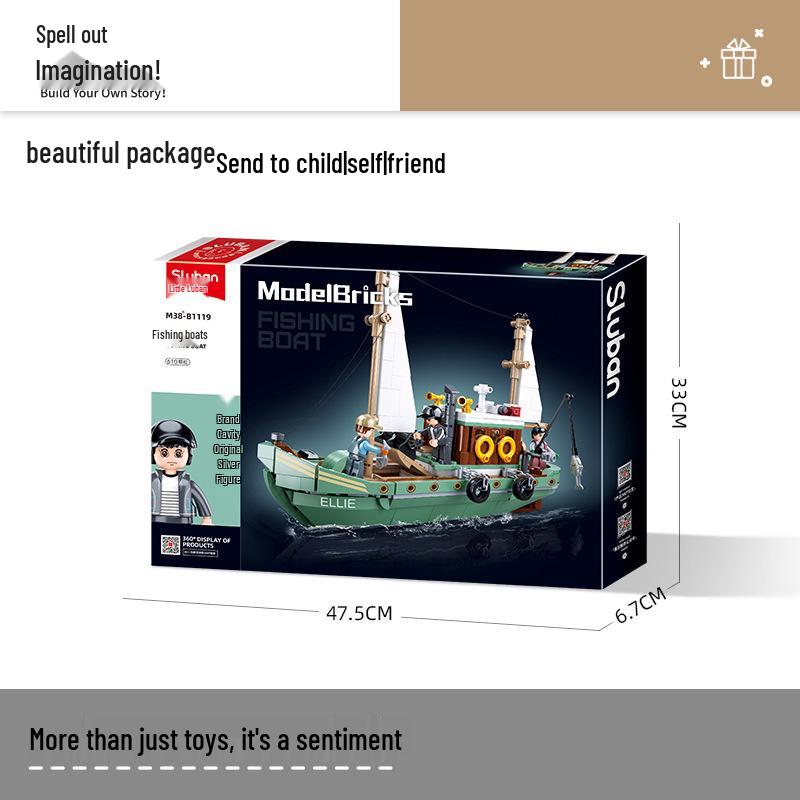 Xiao Luban 1119 Shark Fishing Boat & Tank Building Blocks Toy Set