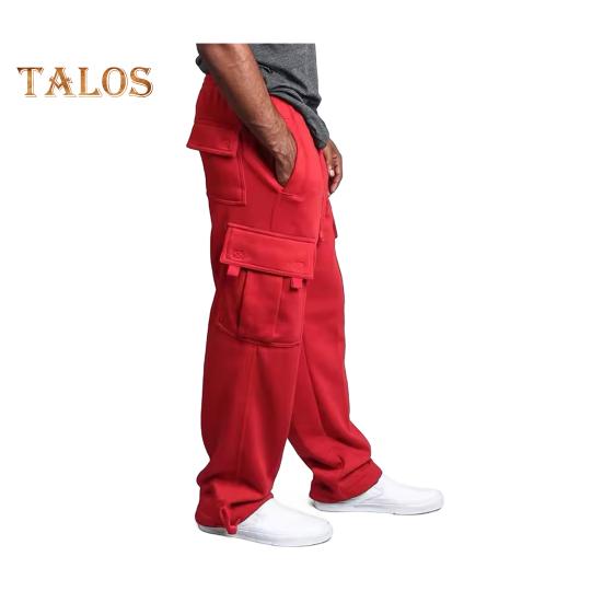 

Мужские брюки-карго с несколькими карманами, свободные, однотонные, с завязками на резинке, с поясом, длинные, повседневные спортивные брюки M красный