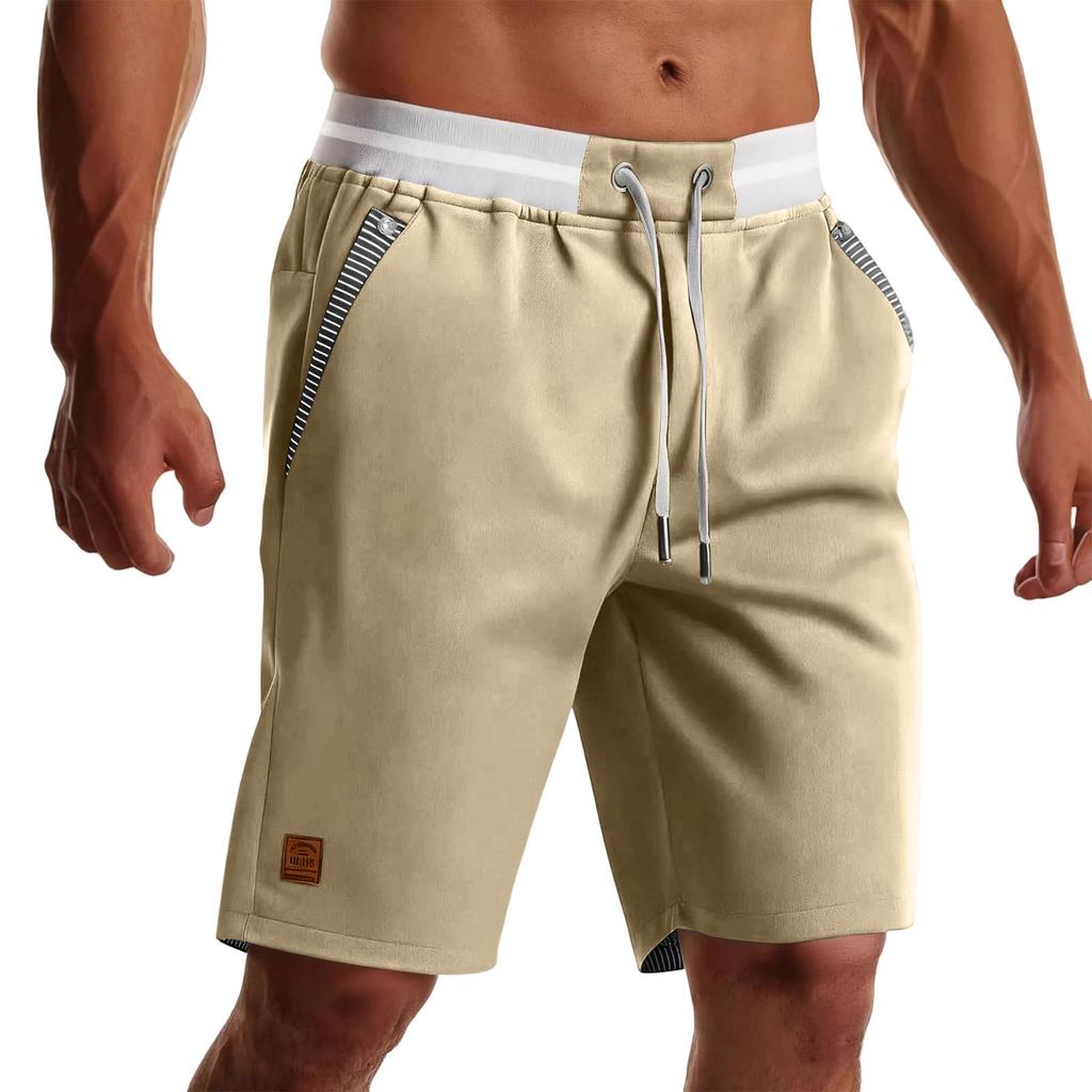Mens Casual Knee Length Shorts Relaxed Fit Drawstring Waistband Lightweight Fabric with Multiple Pockets for Outdoor Activities Beachwear