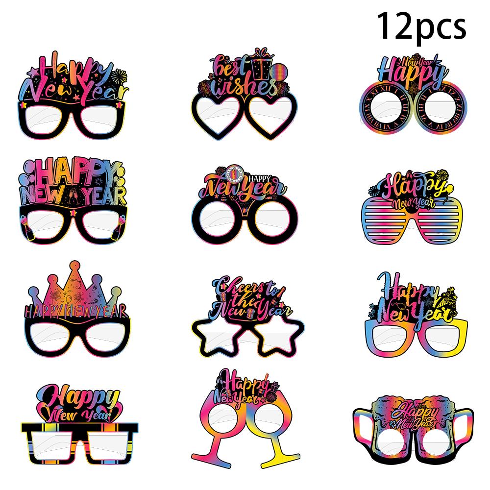 2025 Frohes Neues Jahr Papier, Papier-Fotorahmen, Brille, Hut, buntes Papier, Photo Booth Requisiten, Familienabend-Party-Dekorationen