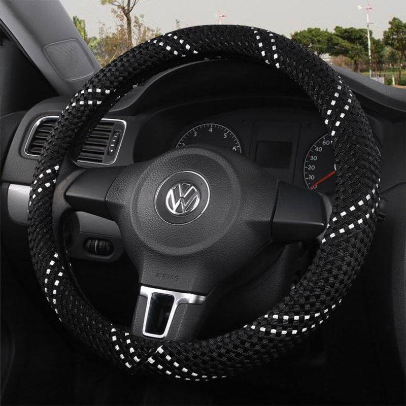 

Car Steering Wheel Cover, Universal for All Seasons, Non-Slip and Wear-Resistant, Suitable for All Car Models, Hand-Woven, Sweat-Absorbent for Summer Rotating Textured Black and White 38cm