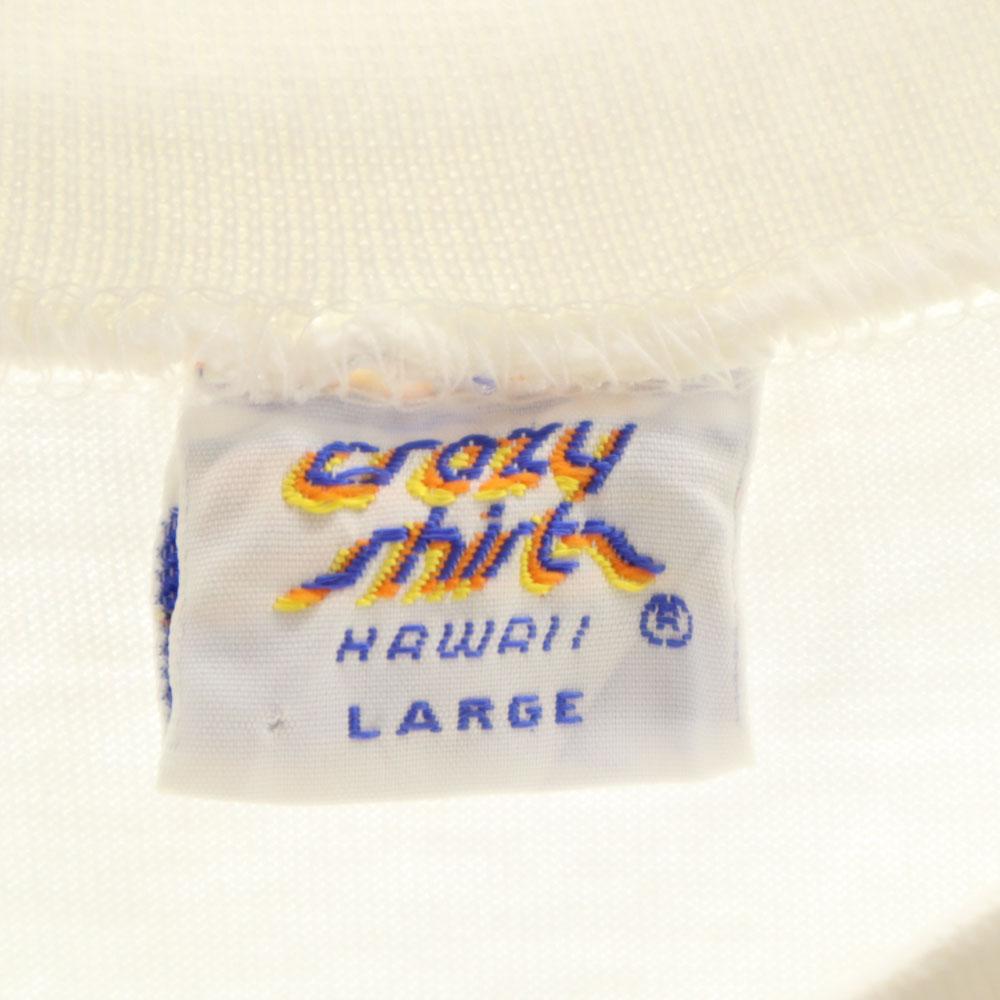 Crazy Shirt 90s Made In USA Old Print Short Sleeve T-shirt L White System Men's Used