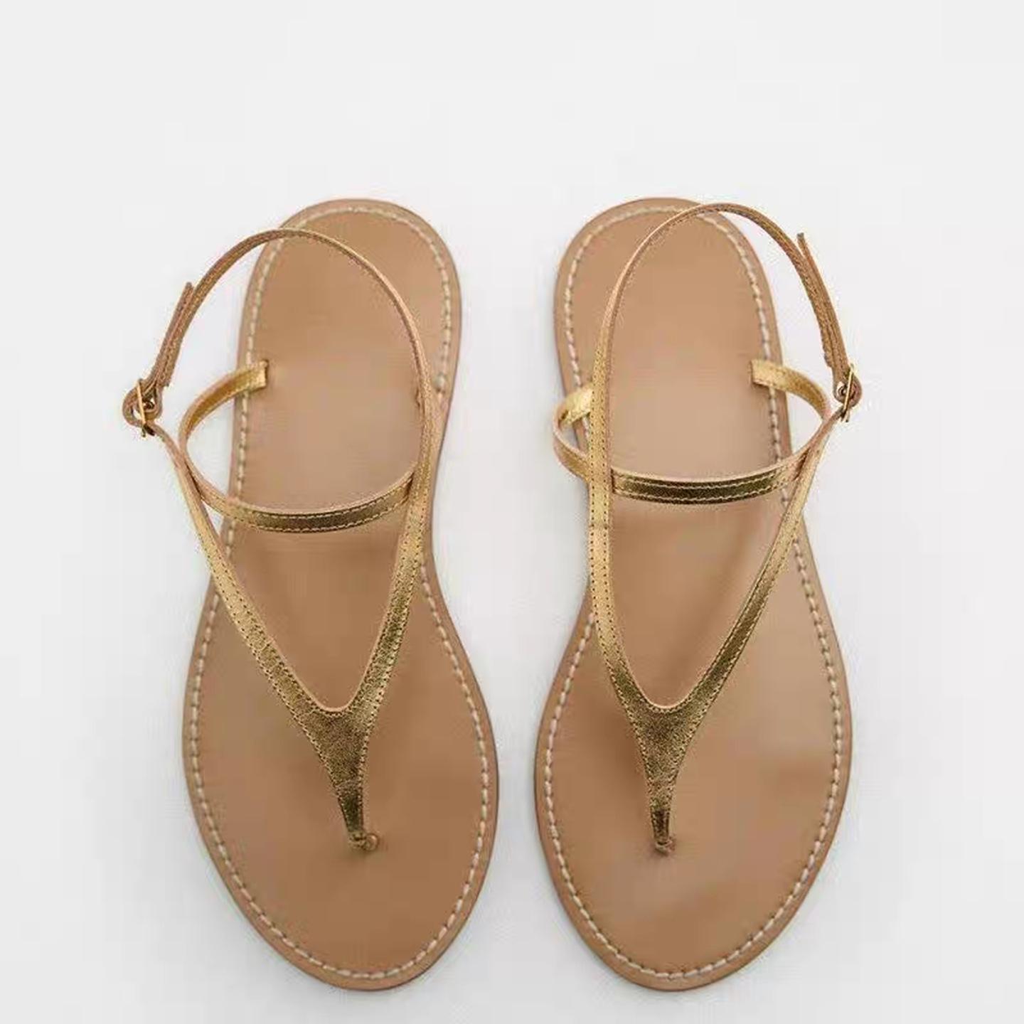 

Ленивые тапочки женские большого размера премиум универсальные и тонкие простые сандалии для пляжа с носком 43 золотой