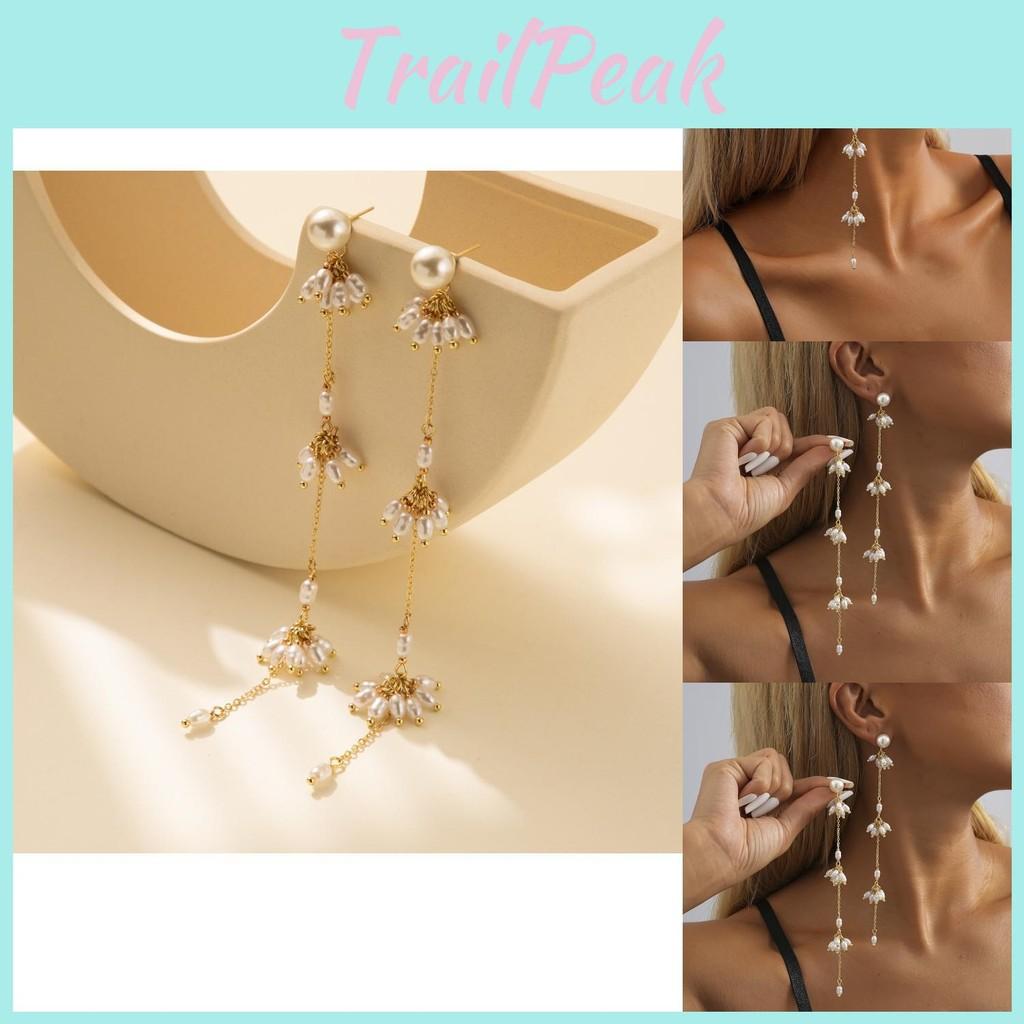 Plated Modern Gold Geometric Earrings With Tassel And Details Chain