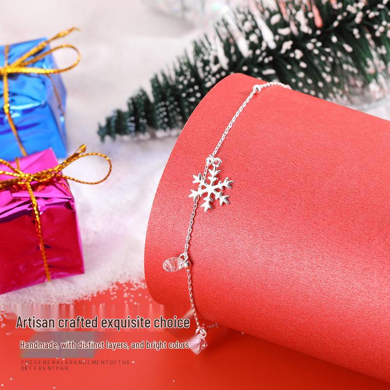 

Korean Style S925 Sterling Silver Snowflake Bracelet for Women - Mori Girl Fresh Christmas Gift 925 Silver серебряный